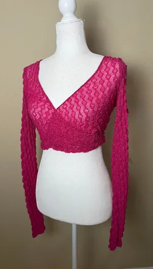 URBAN OUTFITTERS Sheer Stretch Lace Wrap Long Sleeve Top Size Small NEW thumbnail 1