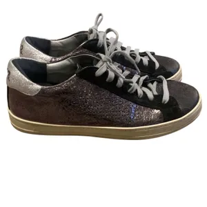 P448 John Sneakers Womens 39 Purple Silver Metallic Suede Low Top Italian Luxury thumbnail 2