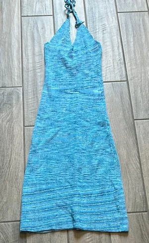 Blue Ruched Halter Cocktail Dress thumbnail 1