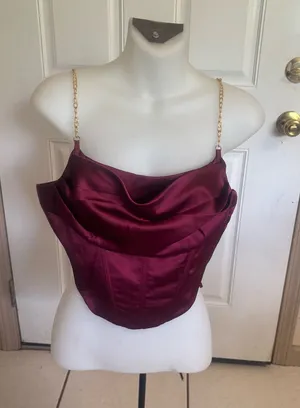 Med The Vintage Shop burgundy satin cowl neck corset sleeveless top thumbnail 1