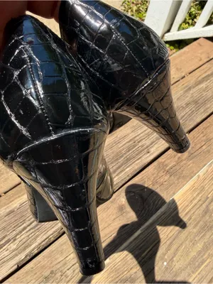 Sam & Libby Black Croc Embossed Mary Jane Pumps Womens 8M Block Heel Shoes thumbnail 12