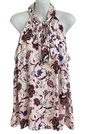 Torrid pale pink silky floral bow tie top 0x size large thumbnail 1
