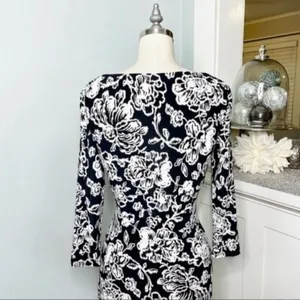 Ralph Lauren Floral Ruched Sheath Dress Black & White 2 XS thumbnail 6