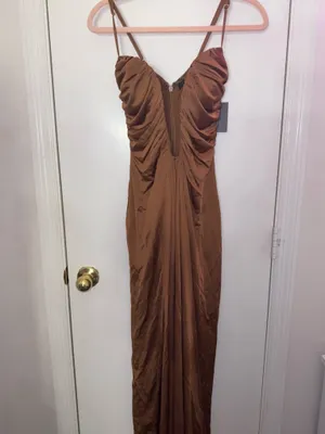 JLUXLABEL Tan Auric Deep Plunge Maxi Dress thumbnail 4