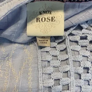 Knox Rose Womens Size Medium Blue Embroidered V Neck Lagenlook Tiered Dress thumbnail 4