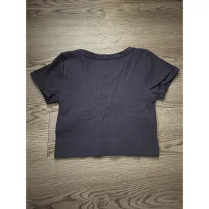 Garage Ribbed Seamless Crop Top V-Neck Short Sleeve Blue Medium Women's Tank thumbnail 3