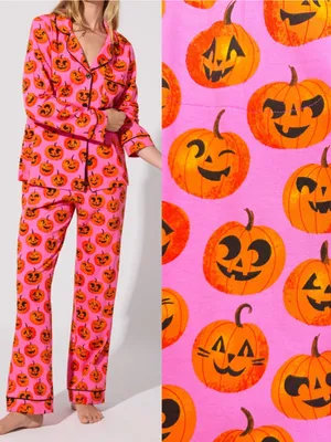 BedHead PJs Jolly Jack-O-Lantern Long Sleeve Classic Stretch Jersey Pajama Set thumbnail 2
