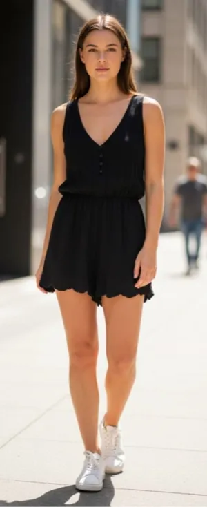 Abercrombie & Fitch Black Crochet Hem Sleeveless Romper thumbnail 1