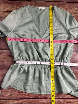 Express Sage Green Draped Bell Sleeve Wrap Top Size XS thumbnail 3