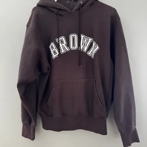 Vintage Brown University Graphic Print Fleece Pullover Hoodie Pockets Brown M thumbnail 1