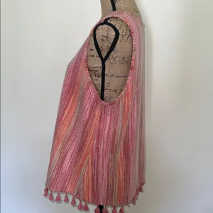 W5 Pink and Orange Striped Sleeveless Top with Tassels thumbnail 3