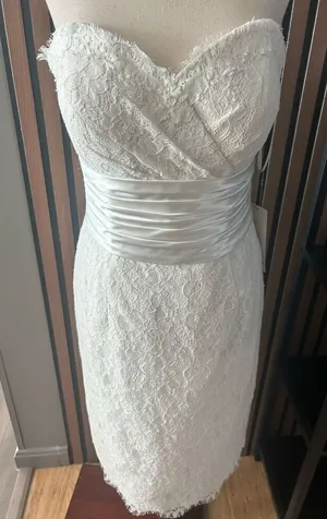 KNT LTD Wedding Short Mini Dress sz 6 Ivory lace Strapless Sheath thumbnail 1