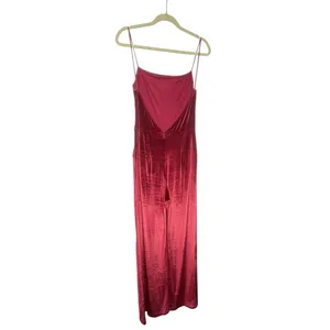 LULUS Hopeful Heart Red Velvet Backless Wide-Leg Jumpsuit thumbnail 4