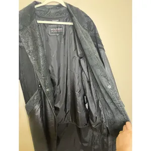 Women's Leather Coat Long Trench Black Patchwork Gothic Print Whimsigoth Moto 80 thumbnail 8