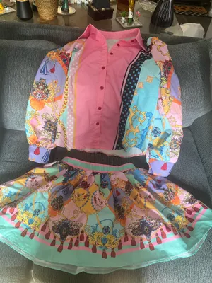 Floral paisley button down blouse skirt set Multiple thumbnail 1