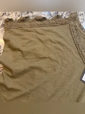 Verve Ami Olive Green Crochet Trim Short Sleeve Top thumbnail 3