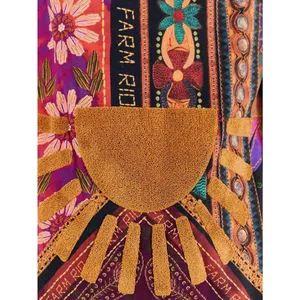 FARM Rio Mixed Scarves Sweatshirt Sun Appliqué Oversized Pullover S Art to Wear thumbnail 4