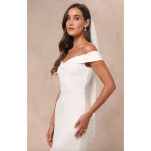 Lulus Arienne White Off-the-Shoulder Mermaid Maxi Dress Wedding Medium NWT thumbnail 3