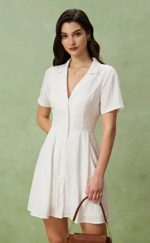 Rihoas White Puffed Sleeve Button Mini Dress Size M thumbnail 1