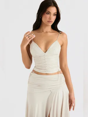 House of CB Antonella Off White Vegan Leather Corset L thumbnail 11