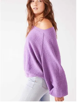 Free People Found My Friend Textured Pullover Sweatshirt Lilac Purple Small thumbnail 2