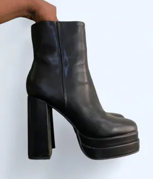 Y2K Chunky Lug Black Platform destroyer bratz combat ankle mid-calf boots gothic biker faux leather booties #grunge #subversive #gorpcore #emo #whimsygoth Women 7.5 Measurements pictured thumbnail 2