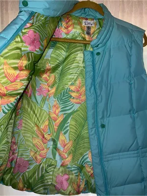 Lilly Pulitzer Puffer Vest Sz XLTeal Blue Down Filled Full Zip Snap Pockets thumbnail 5