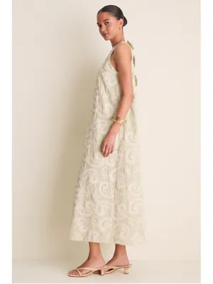 Tuckernuck Celadon Scroll Embroidered Bows Portia Dress Date Night Resort Beach thumbnail 4