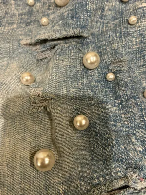 Tinseltown Crossover-Waist frayed hem Ripped Embellished Denim mini Skirt, 11 thumbnail 4