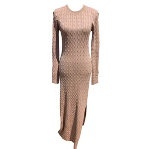 4th & Reckless NWOT 49Y Mocha Tan Cable Knit‎ Maxi Dress Long Sleeve Side Slit M thumbnail 2
