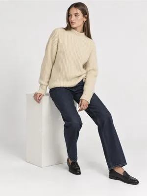 Zara Cream Chunky Knit Mock Neck Sweater Womens Medium Ribbed Pullover thumbnail 6