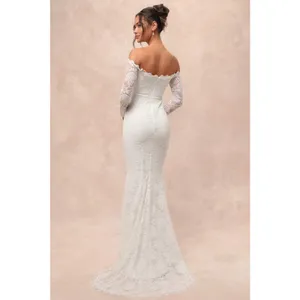 NWT Lulus Beloved Promise White Lace Off-the-Shoulder Mermaid Dress Bridal Sz M thumbnail 3