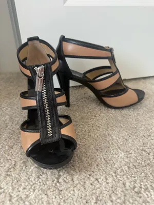 Michael Kors Black and Tan Zip Up High Heel Sandals thumbnail 2