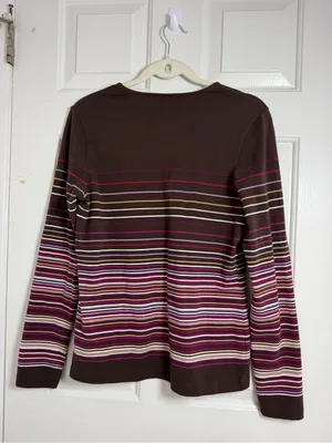 croft & barrow Brown Long-Sleeve Striped Tee with Pink Accents thumbnail 3