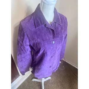 Vintage Clio Purple Suede Leather Jacket Women Size 6 Button Front Blazer 90s thumbnail 2