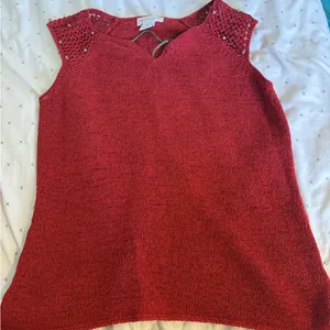 Worthington Red crochet trendy Knit Top thumbnail 1