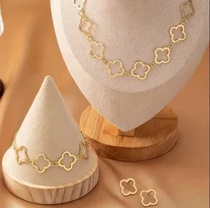 Boutique Clover Neckalce Bracelet Earring Set for Women 14K Gold Plated Stainless Steel thumbnail 1