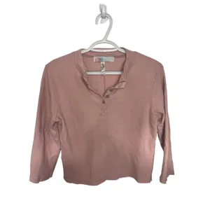 Free People Free Beach FP Beach Rush Hour Pink Henley Boxy Cropped Top 3/4 Sleeve S thumbnail 2