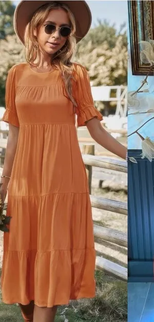 Bohme Bohemian Danae Tiered Camel Brown Midi Dress Sz Small 🍄 thumbnail 1