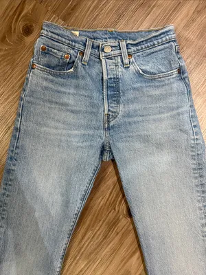 Levi’s Premium 501 Cropped Jeans 24 Rare Style Big E Raw Hem $108 thumbnail 3