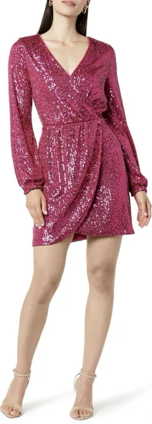 NWT - The Drop Women's Pink Helena Sequin Wrap Dress Pink Size‎ Small thumbnail 1