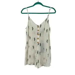 Show Me Your Mumu Remy Romper White‎ Green Cactus Print Button Size Small thumbnail 3