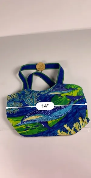 Guy Harvey Dolphin Sequin Tote Bag Blue Green Beach Resort Ocean Coral 14x10 thumbnail 13