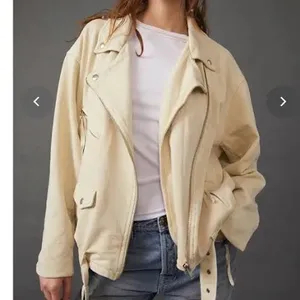 We The Free Free People Cream Cotton Moto‎ Jacket Belted Asymmetric Zip XS thumbnail 1