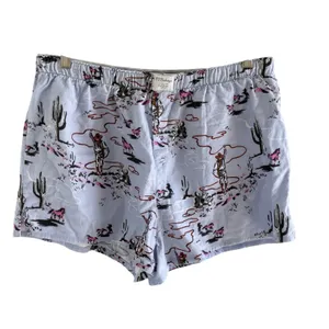 PJ Salvage Western Cowboy Horse Flannel Pajama Boxer Shorts Blue L thumbnail 2