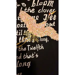 Comaekar Black Graphic‎ T-Shirt Dress Sequin Crane Bird Script Long Sleeve Mini thumbnail 12
