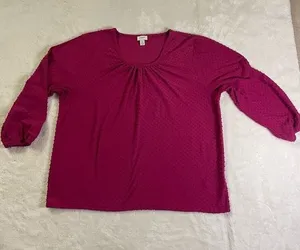 J. Crew Raspberry Bubble Textured 3/4 Sleeve Blouse size XL thumbnail 1