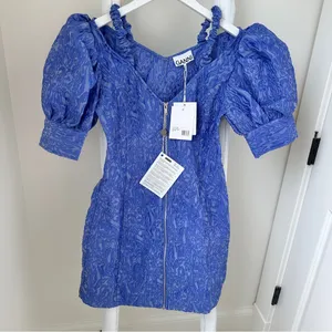 GANNI Cold-shoulder cloqué mini dress Purple Size Small thumbnail 12