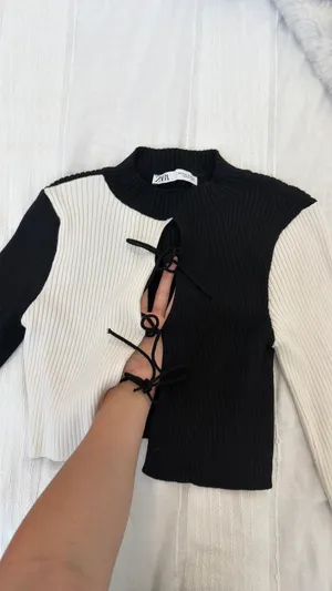 Zara white and black crop sweater thumbnail 3