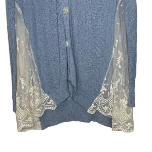 Altar'd State Cardigan Sweater Size Small Blue With White‎ Floral Lace Sides thumbnail 4